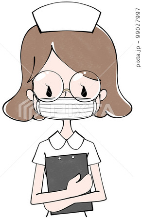 ナースキャップとマスクをした看護師（女性）のイラスト 99027997