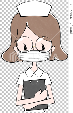 戴著護士帽和口罩的護士（女）插圖 99027997