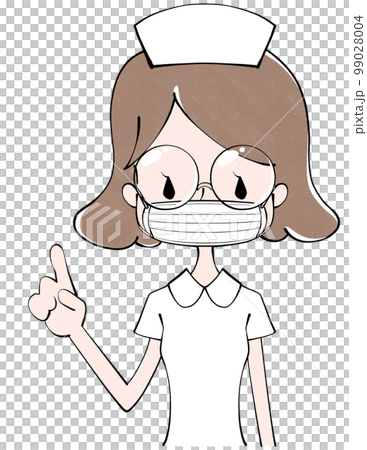 マスクをして上を指差す看護師（女性）のイラスト 99028004
