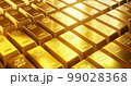 Row of gold bars with golden refraction. 99028368
