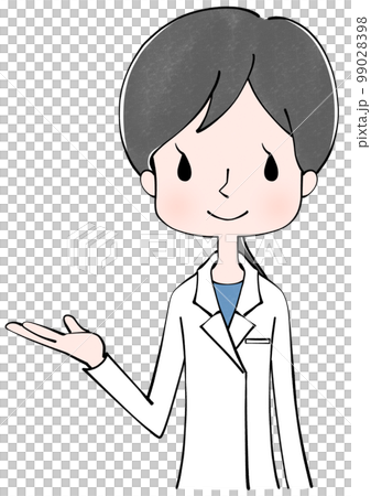 こちらです 白衣を着た女性のイラスト こちらです 白衣を着た女性のイラスト 99028398