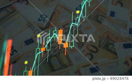 Business candlestick. Financial static analysis with growing financial charts. Online trading, Investment, Strategy market plan, and Stock market fluctuations Concept. 99028476