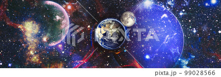 Beautiful Earth in deep space. Universe concept background.Fiery explosion in space. Abstract illustration of universe. Elements of this image furnished by NASA 99028566