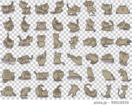 [Set] Cute illustrations of tabby cats / 48 animals 99028938
