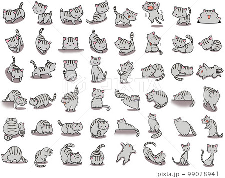 【セット】サバトラネコのかわいいイラスト/48匹 99028941