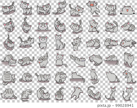 【セット】サバトラネコのかわいいイラスト/48匹 99028941