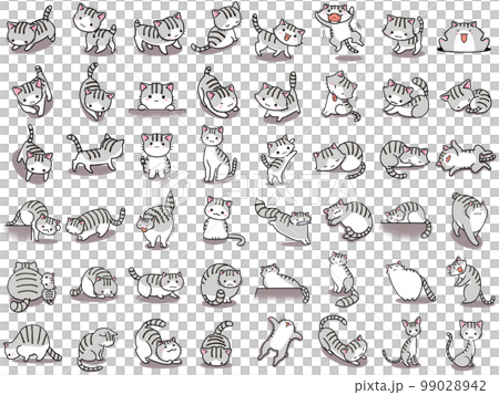 【セット】サバトラ白ネコのかわいいイラスト/48匹 99028942