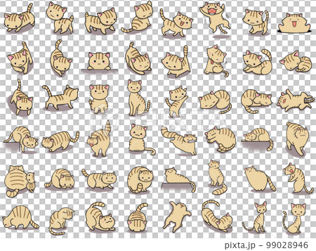 【セット】茶トラネコのかわいいイラスト/48匹 99028946