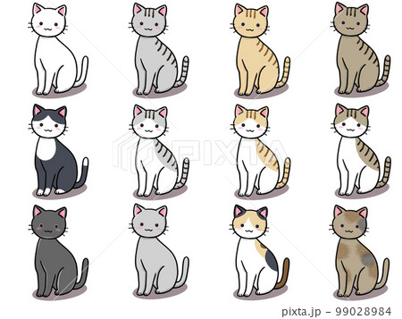 いろんな種類のかわいいネコのイラスト②/12匹のイラスト素材
