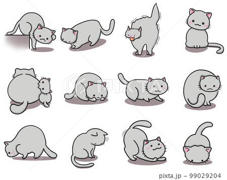 【セット】サバ（灰）ネコのかわいいイラスト②/12匹 99029204