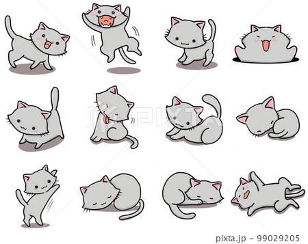 【セット】サバ（灰）ネコのかわいいイラスト③/12匹 99029205