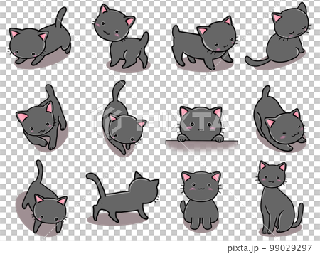 [Set] Cute illustrations of black cats (1) / 12 animals 99029297