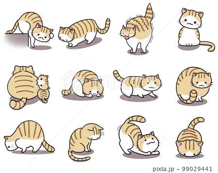 【セット】茶トラ白ネコのかわいいイラスト②/12匹 99029441