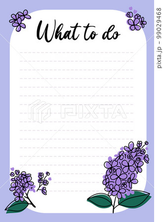 Daily planner, to-do list decorated with lilac illustrations and trendy lettering. Vector illustration 99029468