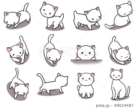 【セット】白ネコのかわいいイラスト①/12匹 99029487