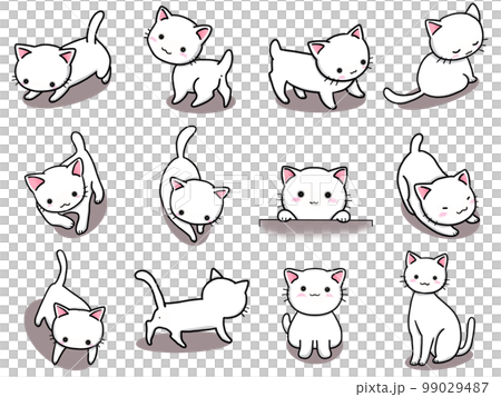 【セット】白ネコのかわいいイラスト①/12匹 99029487