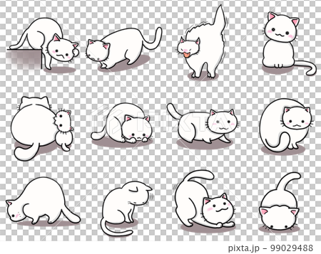 [Set] Cute illustrations of white cats ② / 12 animals 99029488