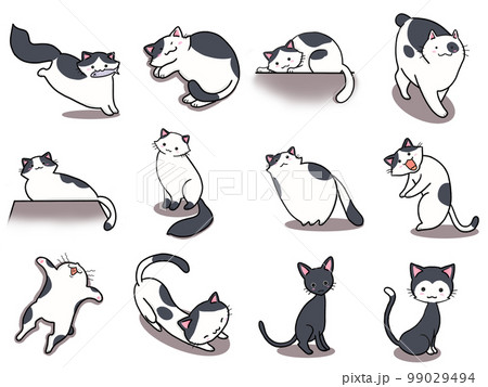 【セット】白黒ネコのかわいいイラスト④/12匹 99029494