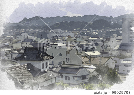 水彩画風 掛川市街地 静岡県掛川市 水彩画風 掛川市街地 静岡県掛川市 99029703