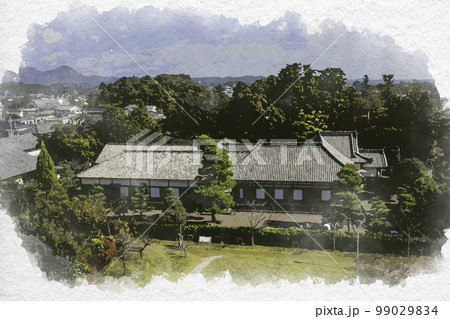 水彩画風 掛川城 御殿 静岡県掛川市 水彩画風 掛川城 御殿 静岡県掛川市 99029834