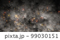 Abstract orange fiery sparks and dark gray bonfire smoke with fire, abstract background 99030151