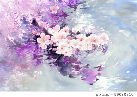 水に浮かぶ桜の花、水彩画のイラスト素材 [99030216] - PIXTA