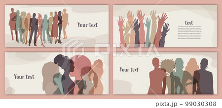 Silhouette group of multicultural women. International Women s day. Female social community of diverse culture. Racial equality. Colleagues. Women s right. Empowerment or inclusion. Equal 99030308