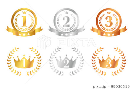 月桂樹と王冠とリボンのランキングマーク　アイコンイラストセット 99030519