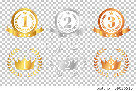 月桂樹と王冠とリボンのランキングマーク　アイコンイラストセット 99030519