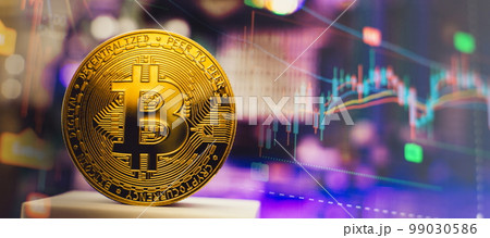 Gold bitcoin with stock graph for background, Gold bitcoin with stock graph for background, 99030586