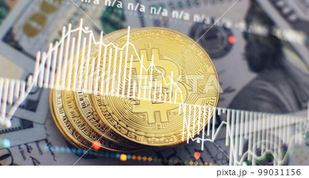 Bitcoin Stock Growth. Chart shows a strong increase in the price of bitcoin. Investing in virtual assets. 99031156