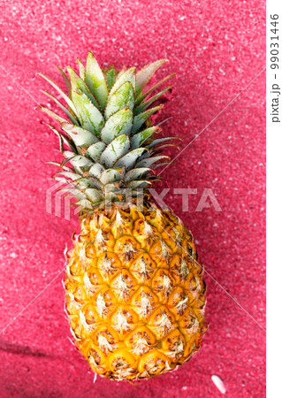 pineapple on pink sand close-up, toned in pink pineapple on pink sand close-up, toned in pink 99031446