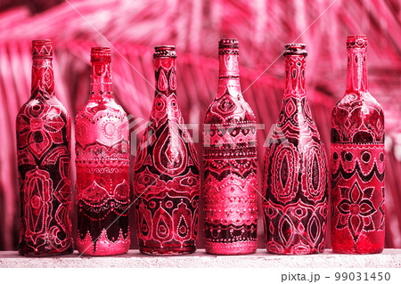 Glass Painted Bottles, toned in pink Glass Painted Bottles, toned in pink 99031450