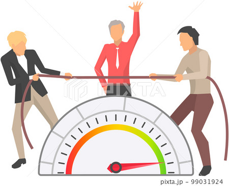 Tug concept. Two businessmen pull rope. Symbol of competition in business. Conflict of people Tug concept. Two businessmen pull rope. Symbol of competition in business. Conflict of people 99031924