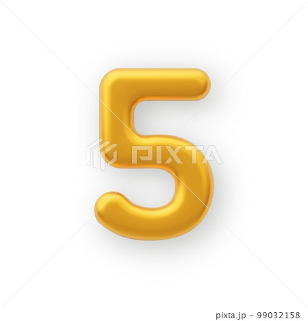 3D Gold number 5 on a white background . 99032158