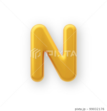 3D Gold uppercase letter N on a white background. 99032176