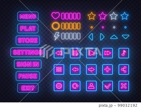 Neon Menu and interface icons on a transparent background. 99032192
