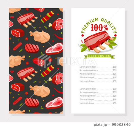 Fresh Natural Meat Product from Butchery Menu Vector Template 99032340