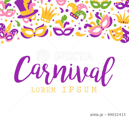 Bright Mardi Gras or Fat Tuesday Carnival Celebration with Mask and Feather Vector Card Template Bright Mardi Gras or Fat Tuesday Carnival Celebration with Mask and Feather Vector Card Template 99032415