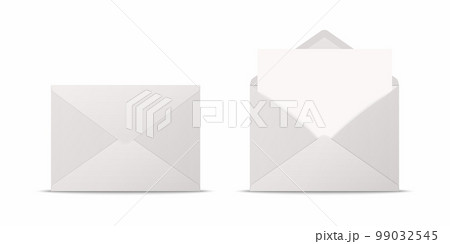 Vector Realistic White Closed, Opened Envelopes with Letter Inside. Folded and Unfolded White Envelope Icon, Mockup Set Closeup Isolated. Message, Alert, Congratulations, Surprise, Secret Concept 99032545