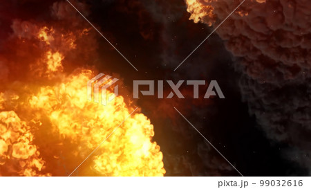 3D rendering of an impressive intense explosion on a black background 99032616
