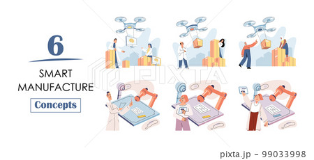 Manufacturing process, automated production line, delivery and distribution robots machinery industry 4.0 Manufacturing process, automated production line, delivery and distribution robots machinery industry 4.0 99033998