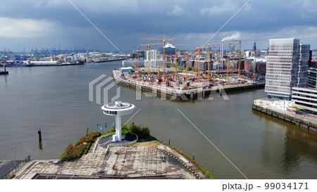 Aerial view over modern Harbour City district in Hamburg at the port 99034171
