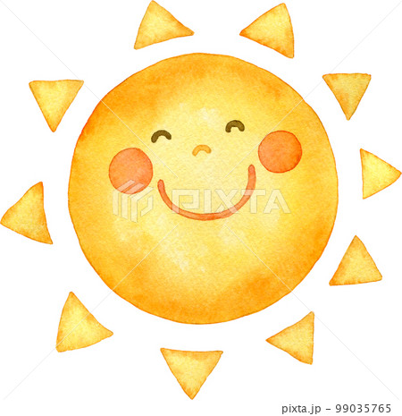 ニコニコ笑顔の太陽の水彩イラスト 99035765