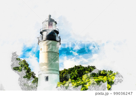 Watercolor painting illustration of Lighthouse isolated on white background 99036247