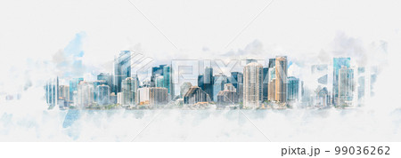 Watercolor digital illustration of Miami Downtown skyline isolated on white background Watercolor digital illustration of Miami Downtown skyline isolated on white background 99036262