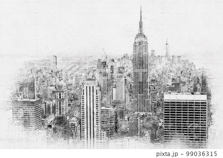 New York City skyline, hand drawn style pencil sketch New York City skyline, hand drawn style pencil sketch 99036315