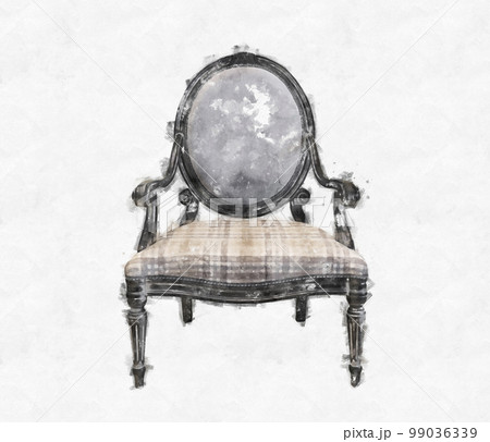 Vintage classic chair isolated on white background, watercolor digital art 99036339