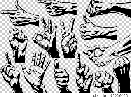 手のジェスチャー いろいろなハンドサインのセットのイラスト素材