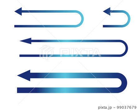 青いグラデーションのUターンしている矢印セット 青いグラデーションのUターンしている矢印セット 99037679
